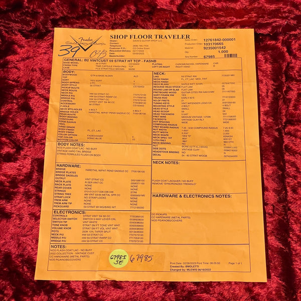 Fender Vintage Custom '59 Hardtail Stratocaster - Includes Case G-0794 - #R117695