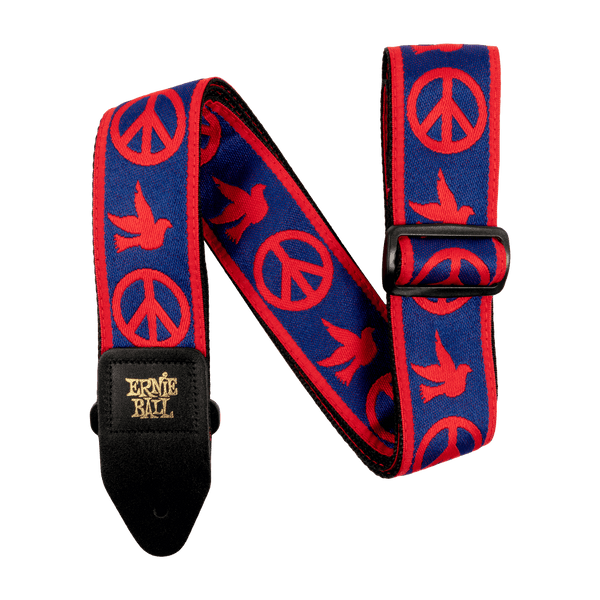 ERNIE BALL RED AND BLUE PEACE LOVE DOVE JACQUARD STRAP