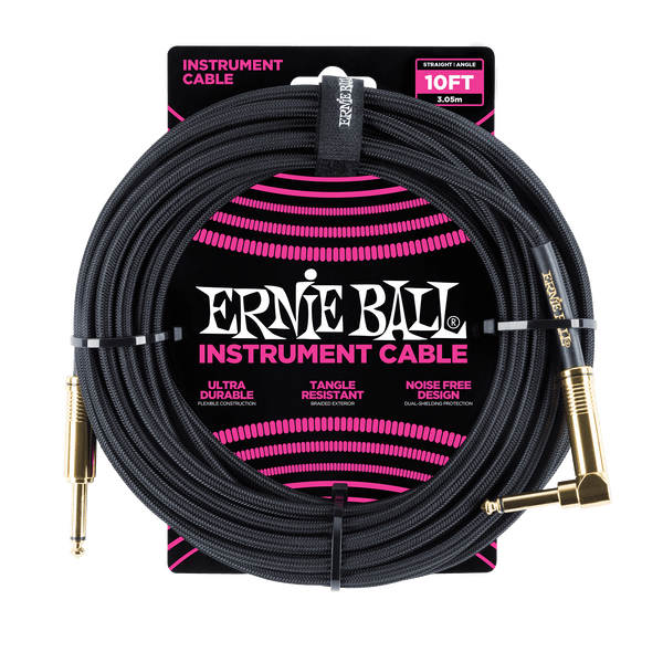 Ernie Ball 10' BRAIDED STRAIGHT / ANGLE INSTRUMENT CABLE - BLACK