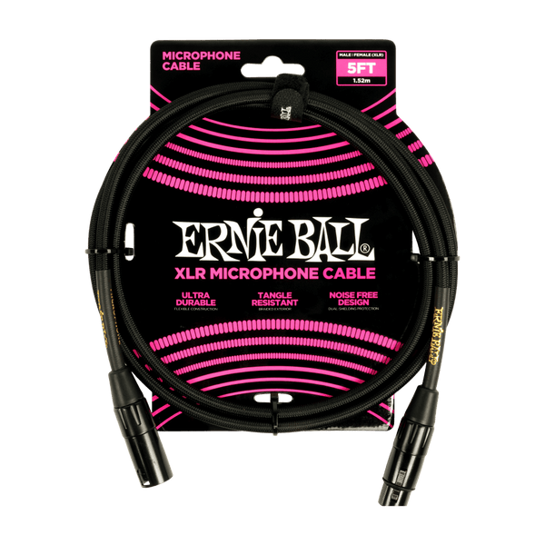 Ernie Ball  BRAIDED XLR MICROPHONE CABLE MALE/FEMALE 5FT - BLACK