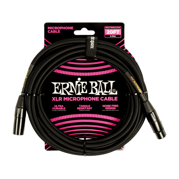 Ernie Ball BRAIDED XLR MICROPHONE CABLE MALE/FEMALE 20FT - BLACK
