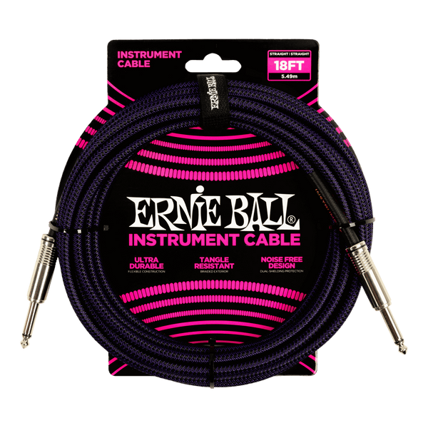Ernie Ball BRAIDED INSTRUMENT CABLE STRAIGHT/STRAIGHT 18FT - PURPLE/BLACK