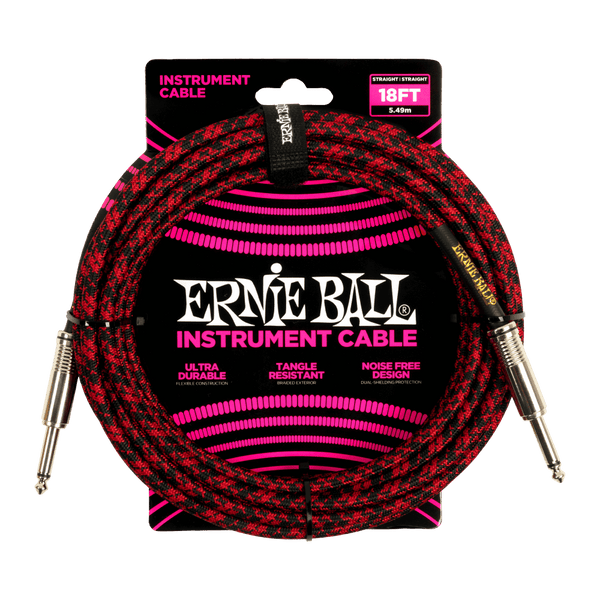 Ernie Ball BRAIDED INSTRUMENT CABLE STRAIGHT/STRAIGHT 18FT - RED/BLACK