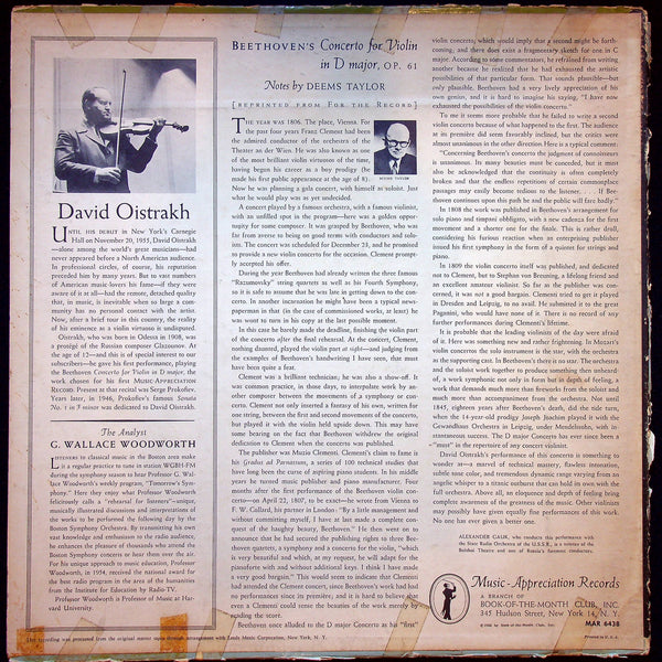 Used Vinyl-David Oistrakh*, State Radio Orchestra of the U.S.S.R.*, Alexander Gauk, Ludwig Van Beethoven-Violin Concerto In D Major For Violin And Orchestra, Op. 61-LP