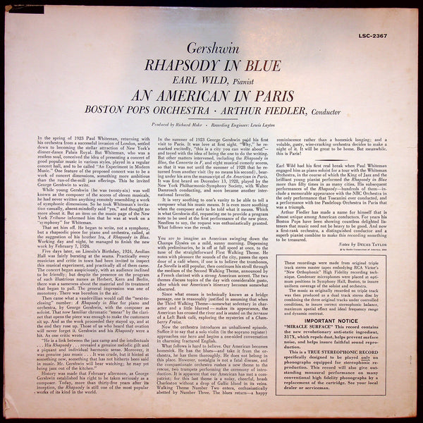 Used Vinyl-Gershwin, Fiedler/Boston Pops, Earl Wind-Rhapsody In Blue/An American In Paris-LP