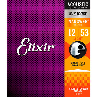 Elixir 80/20 Bronze Acoustic Guitar Strings With NANOWEB Coating, Light (.012-.053)