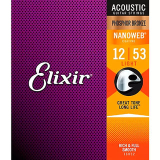 Elixir Phosphor Bronze Acoustic Guitar Strings With NANOWEB Coating, Light (.012-.053) 16052