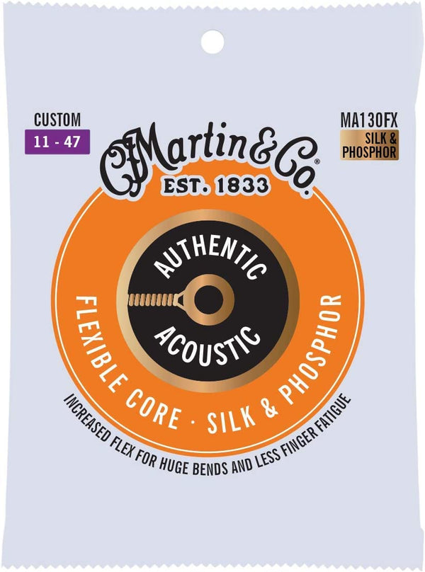 Martin Guitar - Authentic Acoustic Flexible Core MA130FX, Silk and Phosphor, Custom-Gauge Guitar Strings