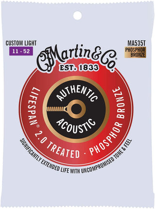 Martin Guitar - Authentic Acoustic Lifespan 2.0 MA535T, 92/8 Phosphor Bronze, Treated Custom-Light-Gauge Strings