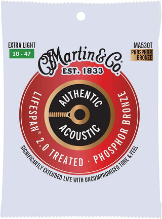Martin Guitar - Authentic Acoustic Lifespan 2.0 MA530T, 92/8 Phosphor Bronze, Treated Extra-Light-Gauge Strings