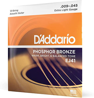 D'Addario - EJ41 Phosphor Bronze Acoustic Guitar Strings - .009-.045 Extra Light 12-string