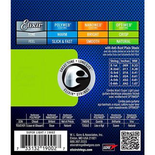 Elixir Electric Guitar Strings with OPTIWEB Coating, Super Light (.009-.042)