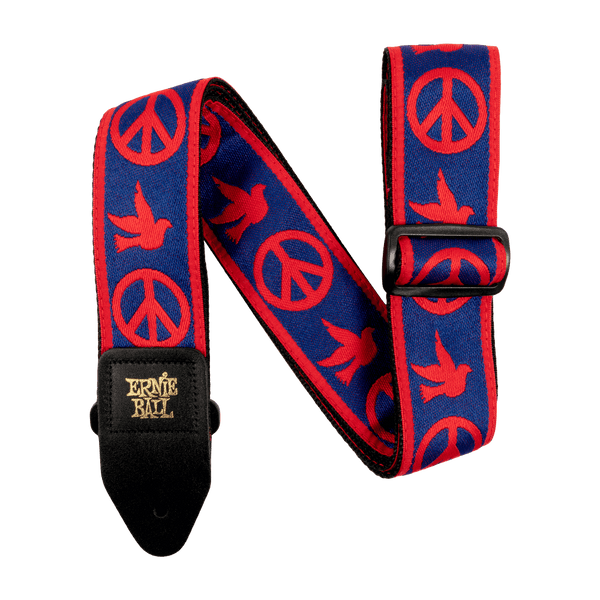 ERNIE BALL RED AND BLUE PEACE LOVE DOVE JACQUARD STRAP