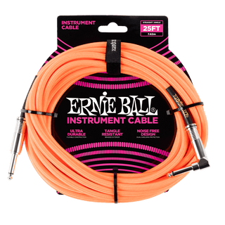 Ernie Ball 25' BRAIDED STRAIGHT / ANGLE INSTRUMENT CABLE - NEON ORANGE