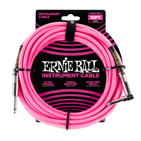 Ernie Ball BRAIDED INSTRUMENT CABLE STRAIGHT/ANGLE 10FT - NEON PINK