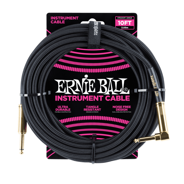 Ernie Ball 10' BRAIDED STRAIGHT / ANGLE INSTRUMENT CABLE - BLACK