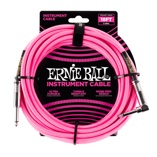 Ernie Ball BRAIDED INSTRUMENT CABLE STRAIGHT/ANGLE 18FT - NEON PINK