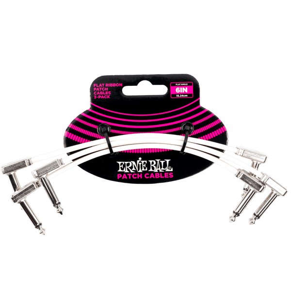 Ernie Ball 6in Flat Ribbon Patch Cables 3-Pack - White