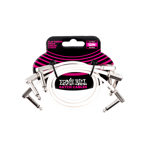 Ernie Ball 12in Flat Ribbon Patch Cables 3-Pack - White