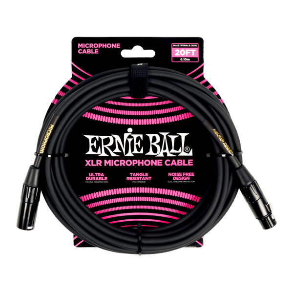Ernie Ball CLASSIC XLR MICROPHONE CABLE MALE/FEMALE 20FT - BLACK