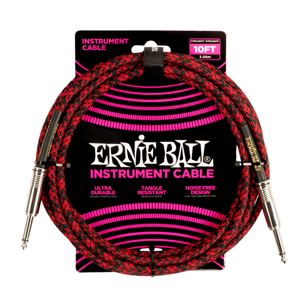 Ernie Ball BRAIDED INSTRUMENT CABLE STRAIGHT/STRAIGHT 10FT - RED/BLACK