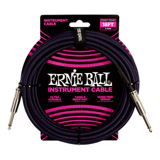 Ernie Ball BRAIDED INSTRUMENT CABLE STRAIGHT/STRAIGHT 18FT - PURPLE/BLACK