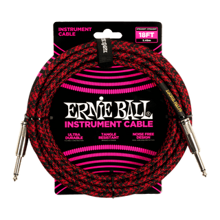 Ernie Ball BRAIDED INSTRUMENT CABLE STRAIGHT/STRAIGHT 18FT - RED/BLACK