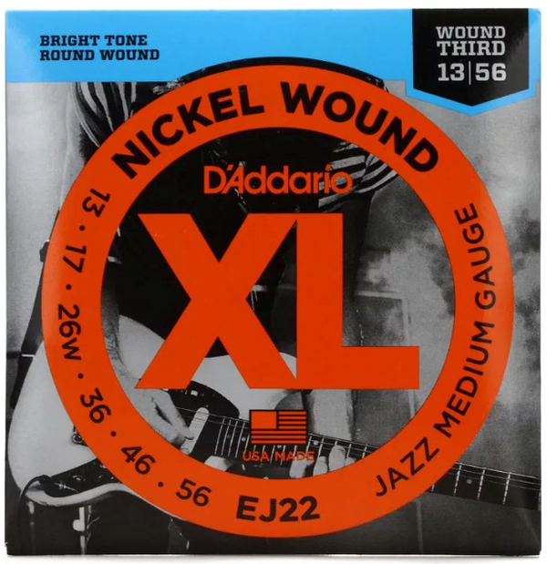 D'Addario - EJ22 XL Nickel Wound Electric Guitar Strings - .013-.056 Jazz Medium Wound 3rd