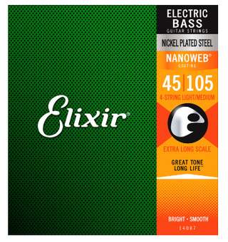 Elixir 14087 Nanoweb Coated Extra Long Scale 4-String Bass Strings Light Medium 45-105
