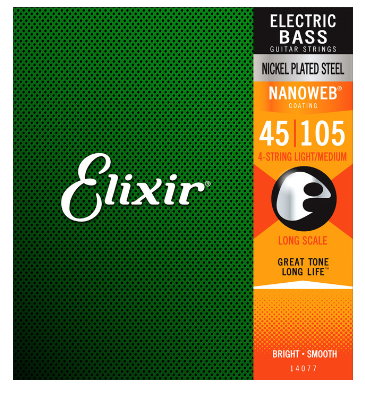 Elixir Nanoweb Coated Long Scale 4-String Bass Strings 14077 Light Medium 45-105