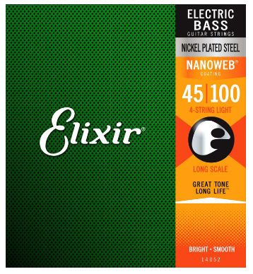 Elixir 14052 Nanoweb Coated Long Scale 4-String Bass Strings Light 45-100