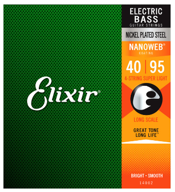 Elixir Nanoweb Coated Long Scale 4-String Bass Strings 14002 Super Light 40-95