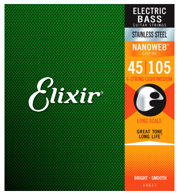 Elixir 14677 Stainless Steel Nanoweb Coated 4 String Bass Strings Light Medium Long Scale 45-105