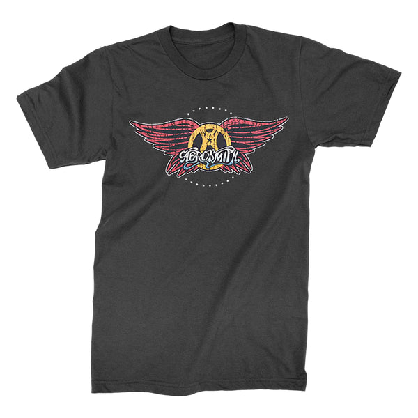 AEROSMITH (WING DISTRESS- Deluxe 100% Cotton - Officially Licensed